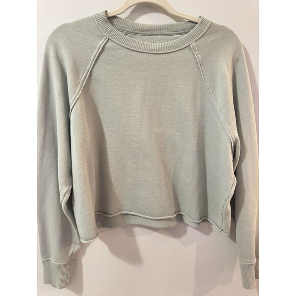 aerie Tops - Aerie Olive Green Sage Sweatshirt Oversized XS Crewneck Distressed Cozy Pullover